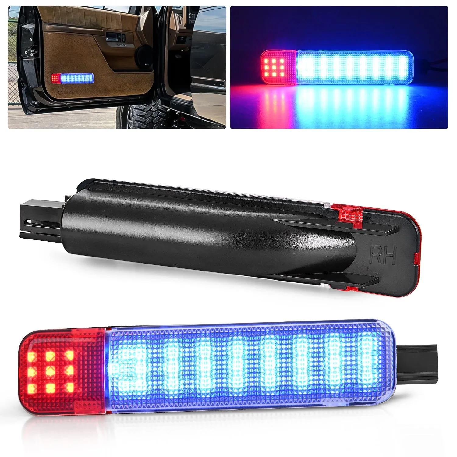 2PCS LED Interior Door Panel Light Courtesy Warning Lights Blue Red Plug and Play Compatible with Chevy GMC C/K Silverado Sierra 1500 2500 3500 HD Suburban Cadillac Escalade Hummer H2