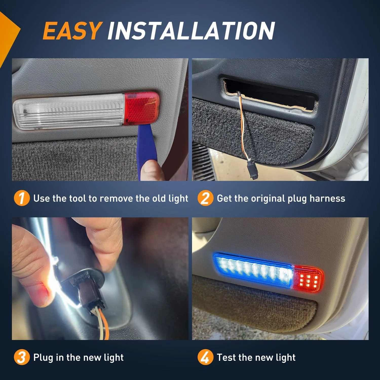 2PCS LED Interior Door Panel Light Courtesy Warning Lights Blue Red Plug and Play Compatible with Chevy GMC C/K Silverado Sierra 1500 2500 3500 HD Suburban Cadillac Escalade Hummer H2