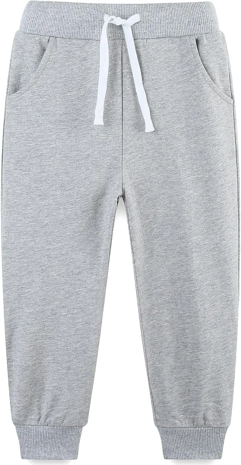 4 Pack Toddler and Kids Boys Sweatpants Joggers Cotton Active Soft Joggers Pants with Functional Drawstring 2-14Y