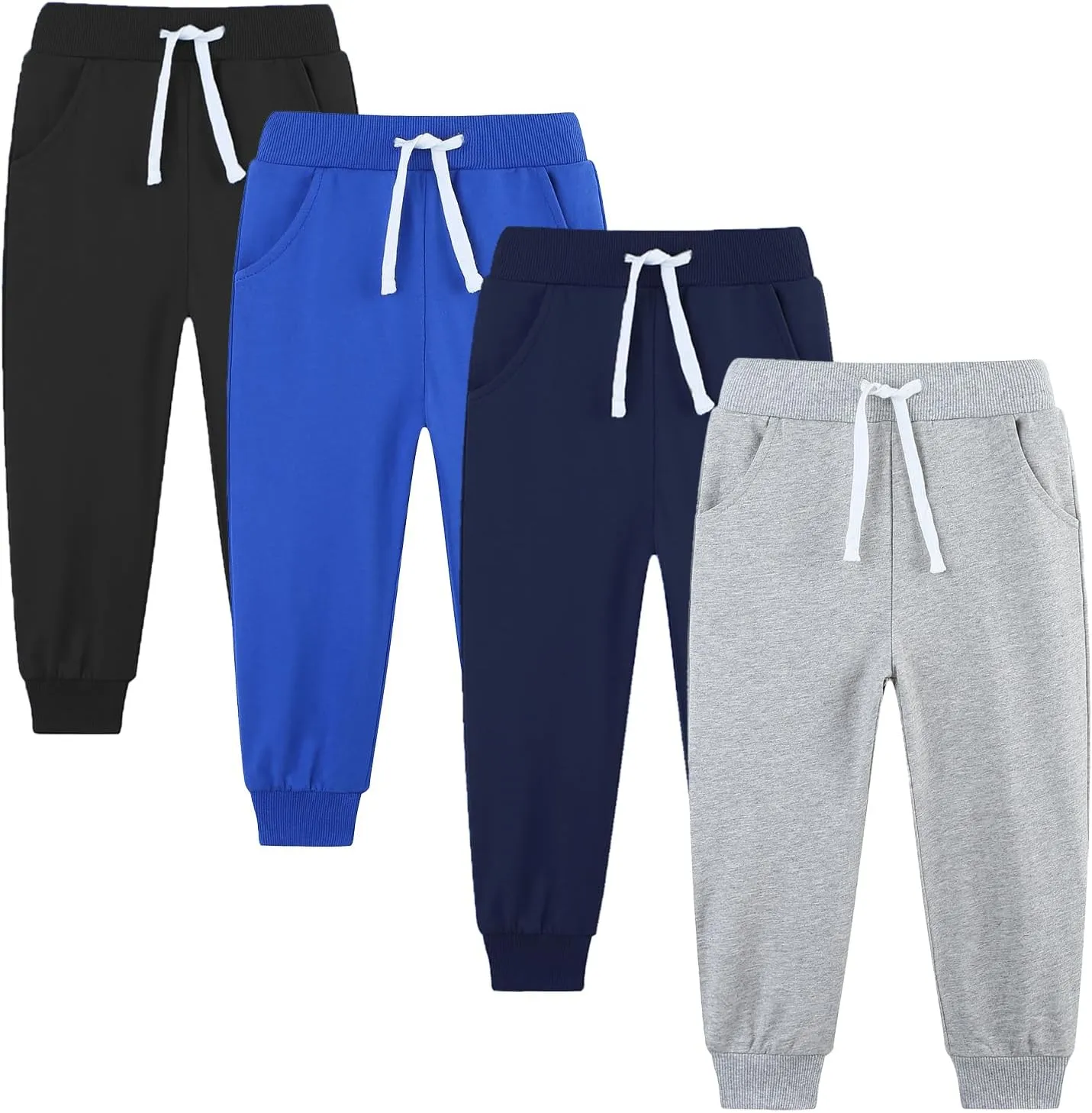 4 Pack Toddler and Kids Boys Sweatpants Joggers Cotton Active Soft Joggers Pants with Functional Drawstring 2-14Y