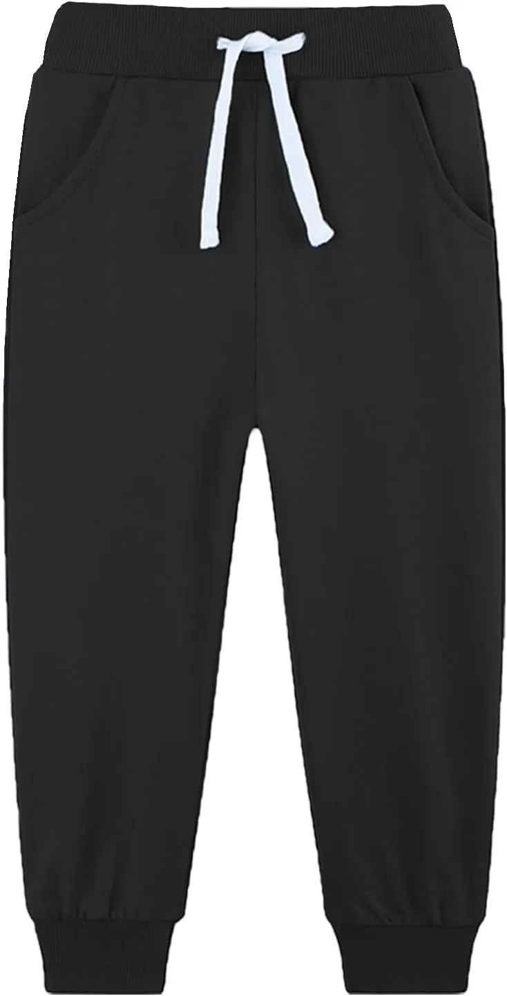 4 Pack Toddler and Kids Boys Sweatpants Joggers Cotton Active Soft Joggers Pants with Functional Drawstring 2-14Y