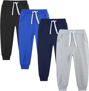 4 Pack Toddler and Kids Boys Sweatpants Joggers Cotton Active Soft Joggers Pants with Functional Drawstring 2-14Y