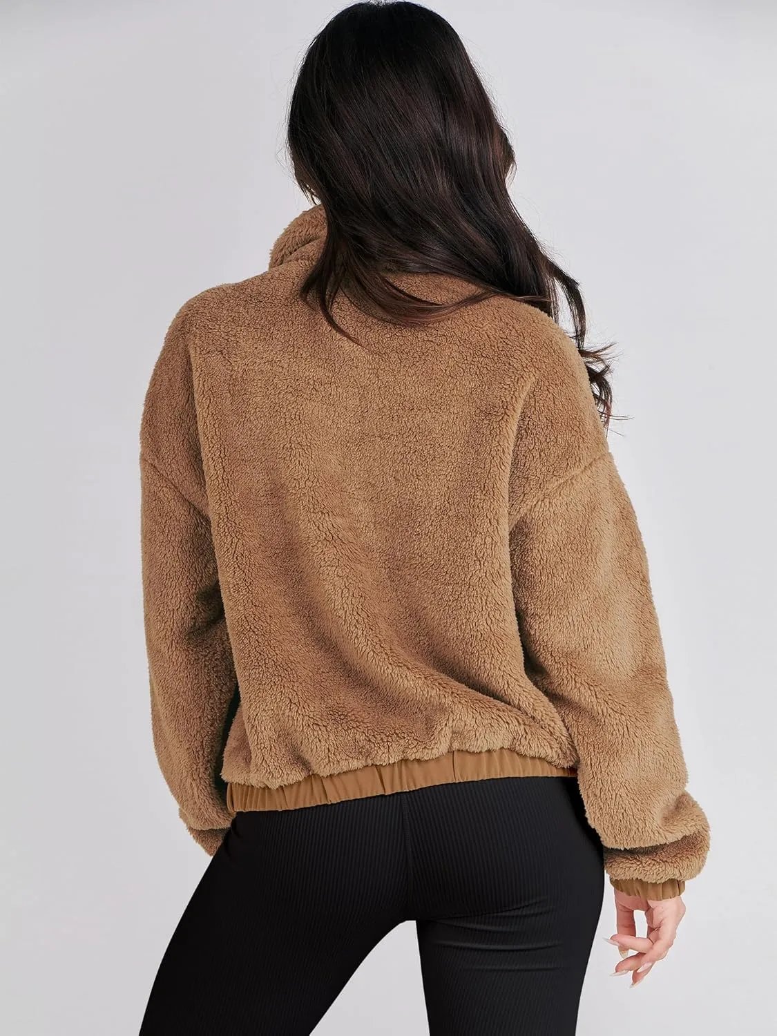 ANRABESS Womens Fleece Jacket Casual Long Sleeve Cropped Sherpa Button Down Fuzzy Warm Coats Fall Outwear With Pockets