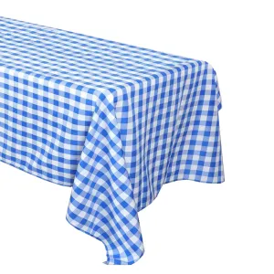 Blue and White Checkered Buffalo Plaid Gingham Fabric Rectangle Tablecloth (102 in x 60 in)