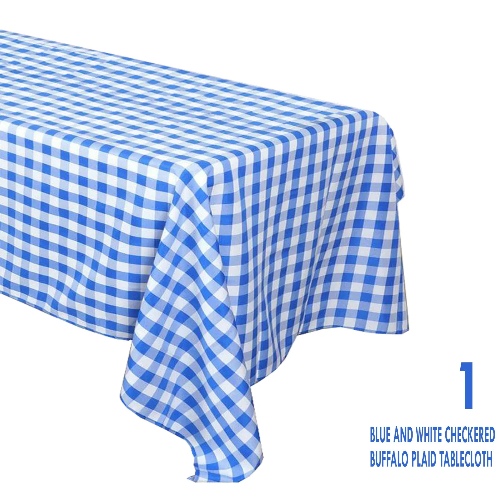 Blue and White Checkered Buffalo Plaid Gingham Fabric Rectangle Tablecloth (102 in x 60 in)