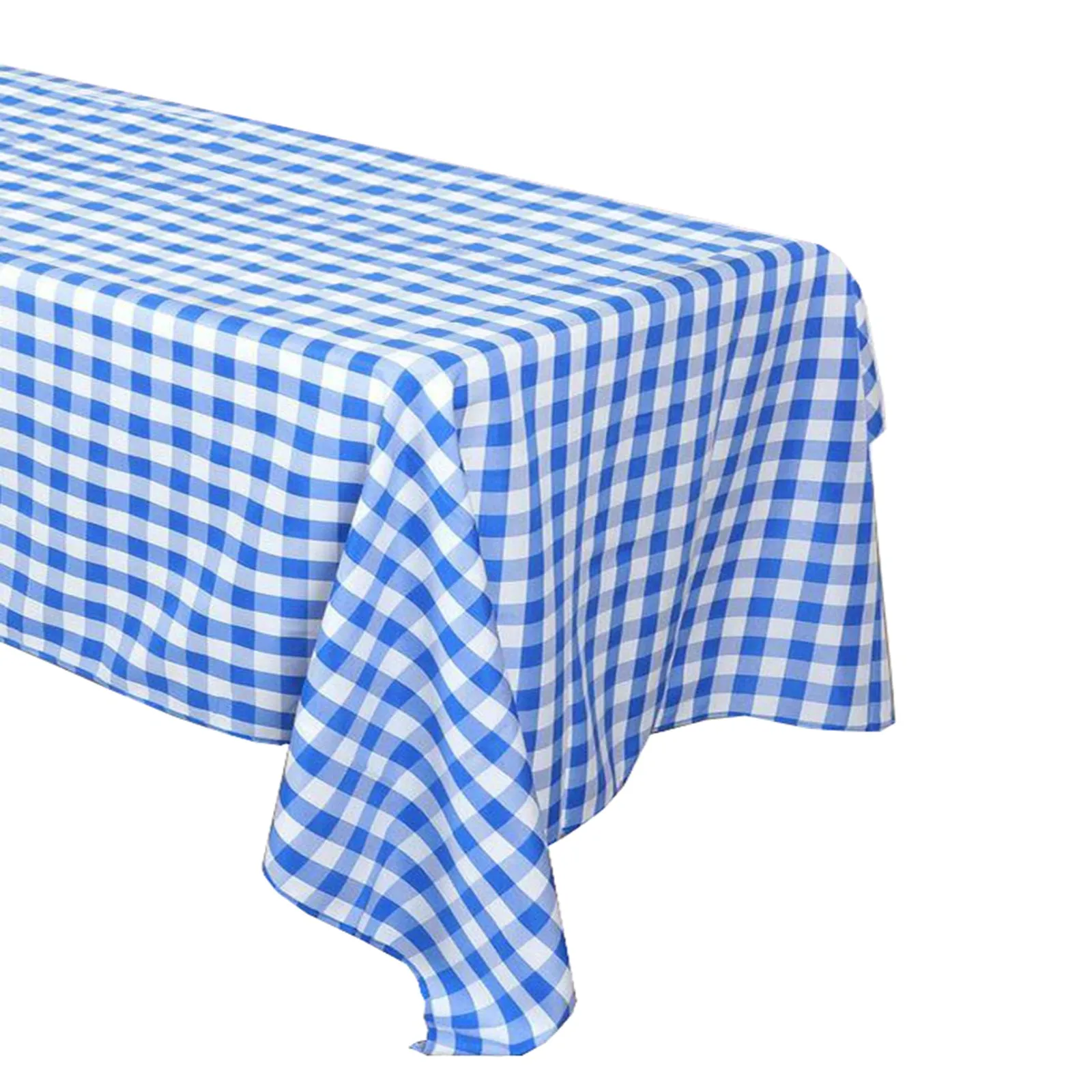 Blue and White Checkered Buffalo Plaid Gingham Fabric Rectangle Tablecloth (102 in x 60 in)