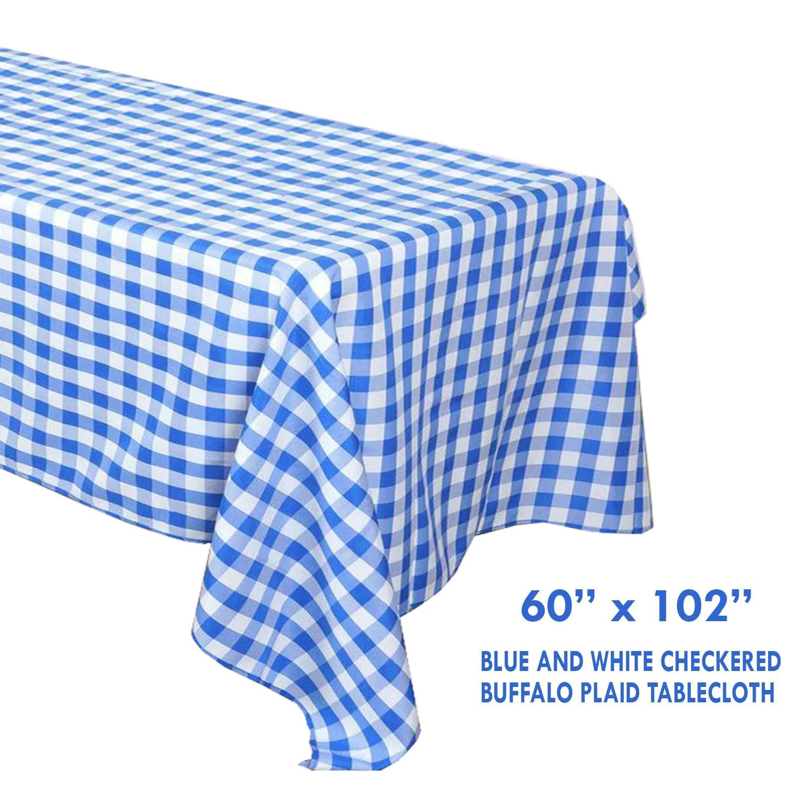 Blue and White Checkered Buffalo Plaid Gingham Fabric Rectangle Tablecloth (102 in x 60 in)