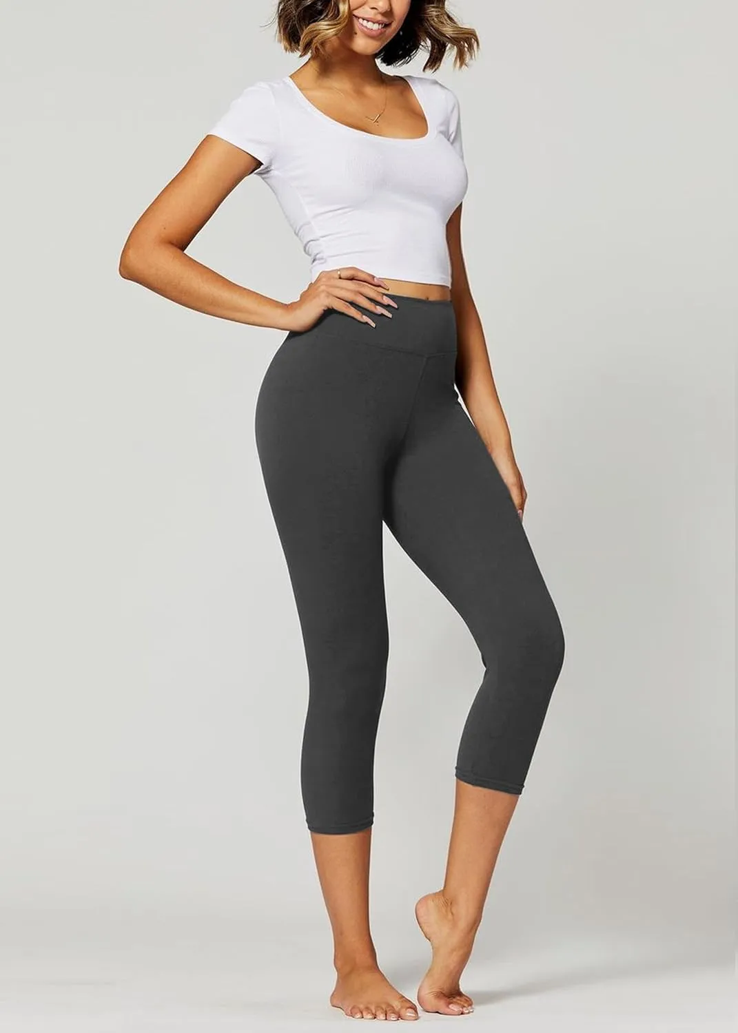 Conceited High Waisted Ultra Soft Leggings for Women - Capri Length and Biker Shorts - Available in Plus Size