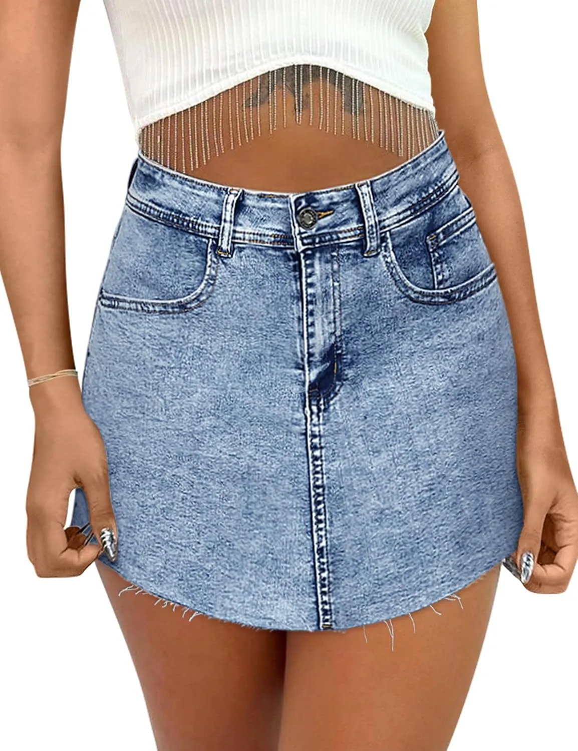 Denim Skort for Women High Waisted U Hem Y2K Jean Skort for Women Trendy Mini Skirt with Shorts and Pockets
