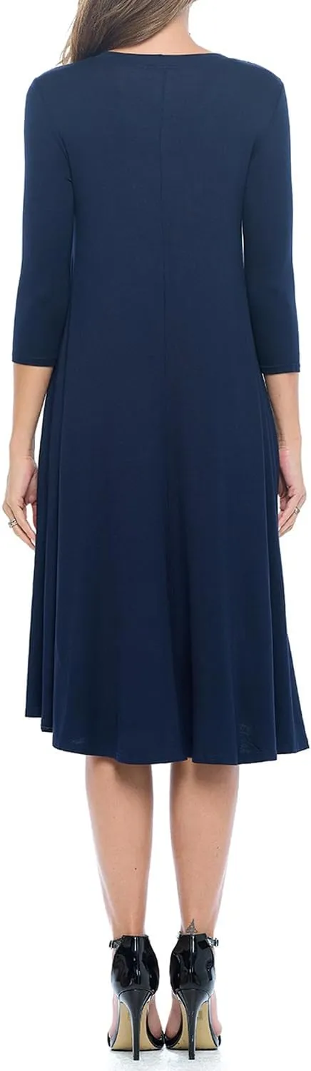 iconic luxe Women's Swing Midi Dress  3/4 Sleeve Flowy A-Line Tunic  Soft, Stretchy, Comfortable, and Versatile