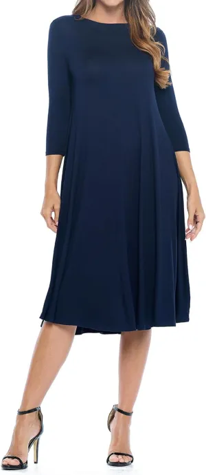 iconic luxe Women's Swing Midi Dress  3/4 Sleeve Flowy A-Line Tunic  Soft, Stretchy, Comfortable, and Versatile