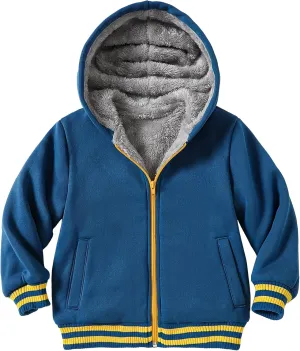 Kids Zip-Up Hooded for Boys Sherpa Lined Jacket Winter Outdoor Sweatshirt Warm Coat 3-14 Years