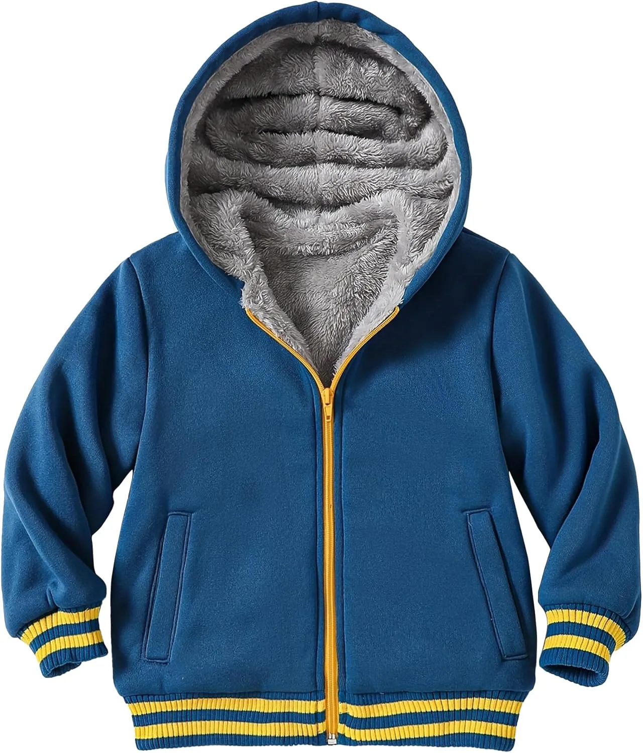 Kids Zip-Up Hooded for Boys Sherpa Lined Jacket Winter Outdoor Sweatshirt Warm Coat 3-14 Years