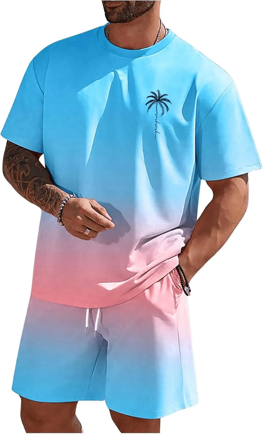 Men's Short Sets 2 Piece Outfits Tropical Graphic Tees and Shorts Sets Beach Vacation Outfits
