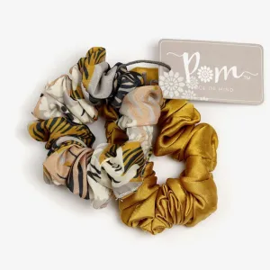 POM Mustard Mix Plain and Printed Scrunchie Duo