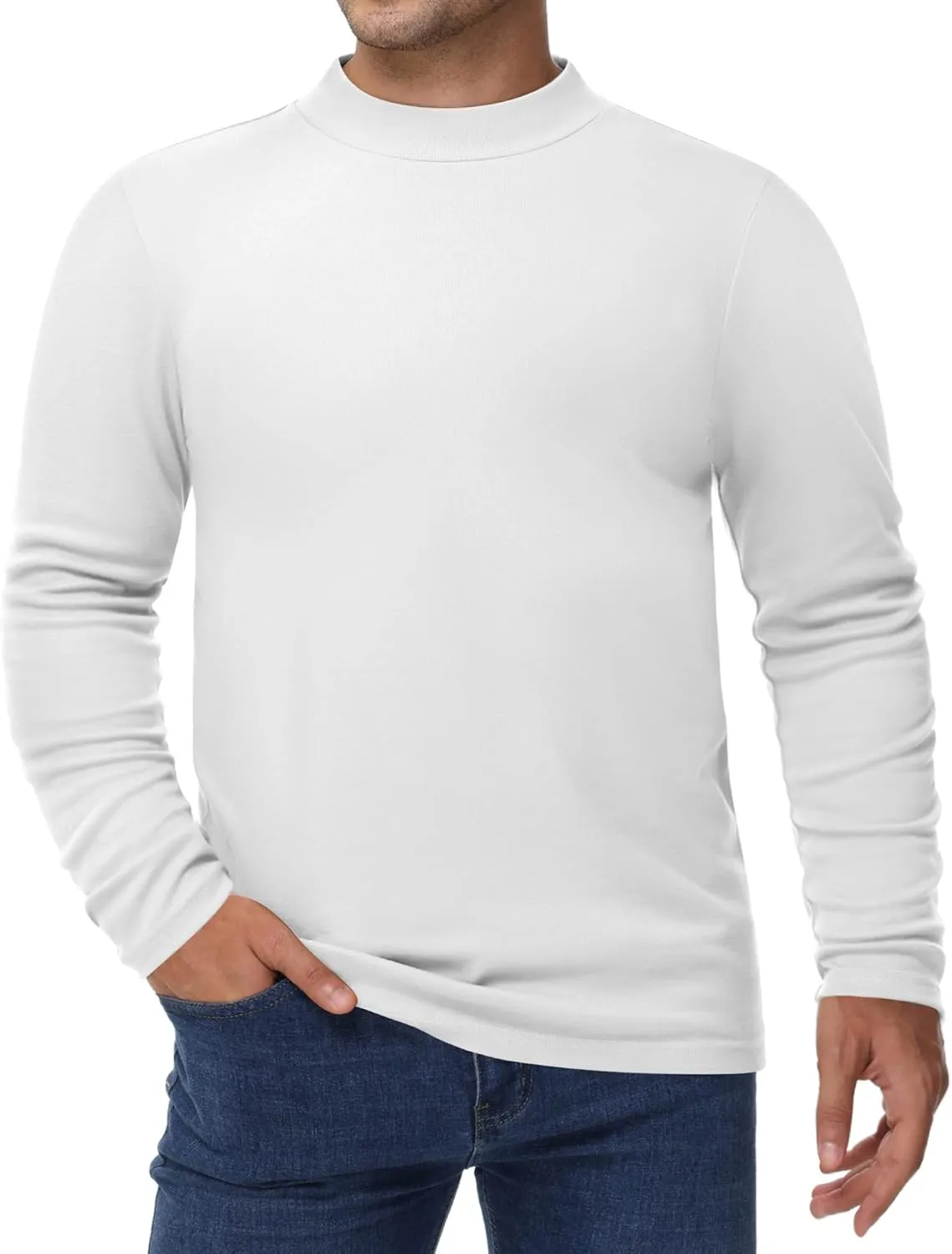 Riyiper 3 Pcs Men's Big and Tall Cotton Shirts Mock Turtleneck Long Sleeve Tops Loose Fit Plus Size Casual Basic Tees