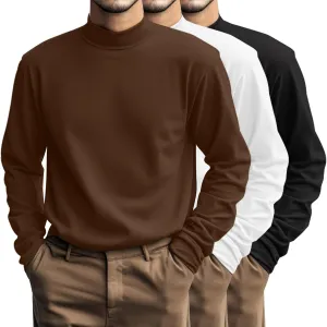 Riyiper 3 Pcs Men's Big and Tall Cotton Shirts Mock Turtleneck Long Sleeve Tops Loose Fit Plus Size Casual Basic Tees