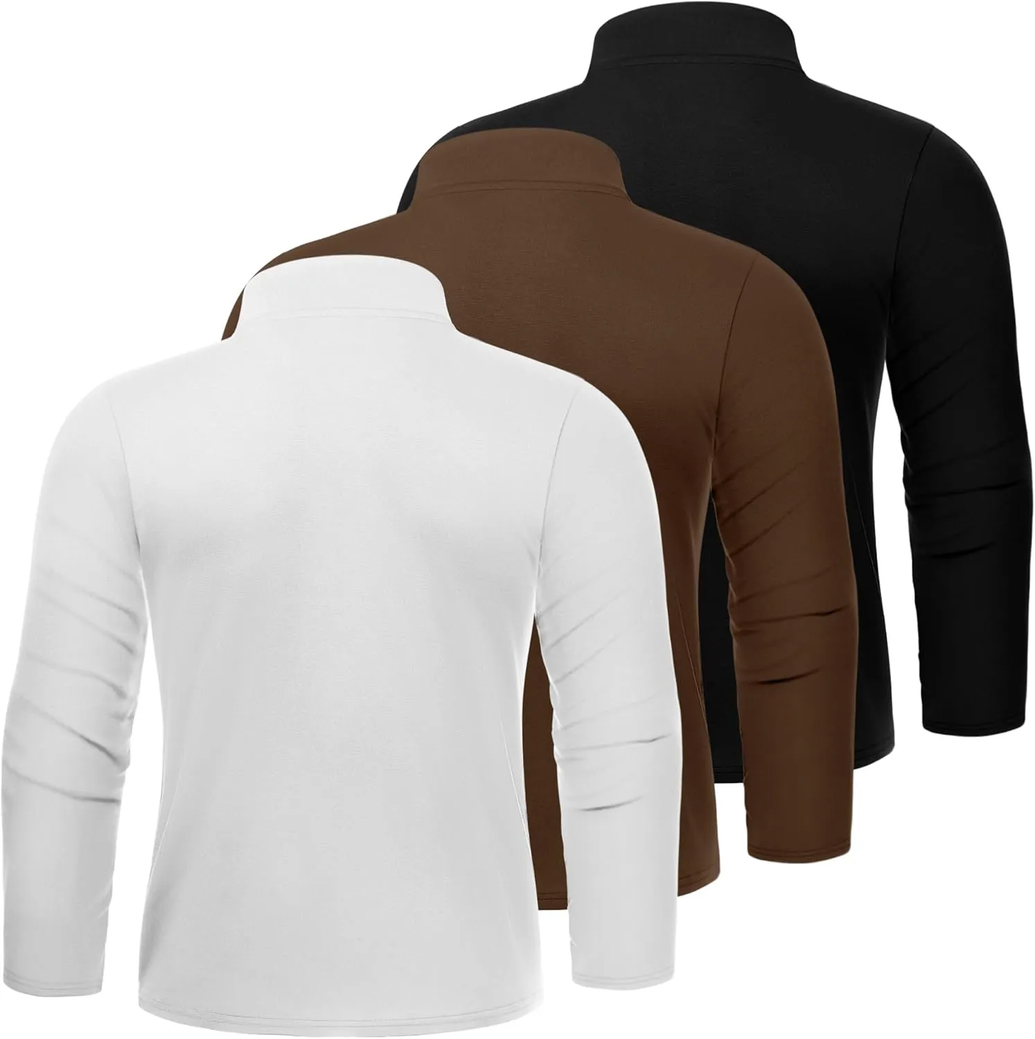 Riyiper 3 Pcs Men's Big and Tall Cotton Shirts Mock Turtleneck Long Sleeve Tops Loose Fit Plus Size Casual Basic Tees