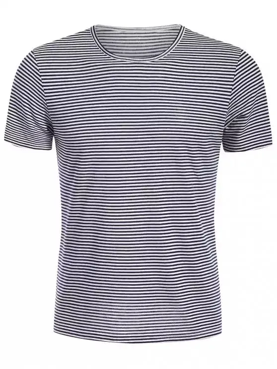 Trendy Mens Striped Crewneck Jersey Tee