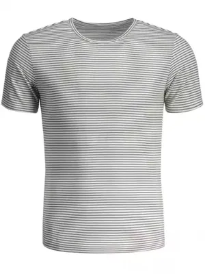 Trendy Mens Striped Crewneck Jersey Tee