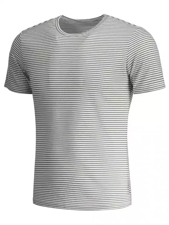 Trendy Mens Striped Crewneck Jersey Tee