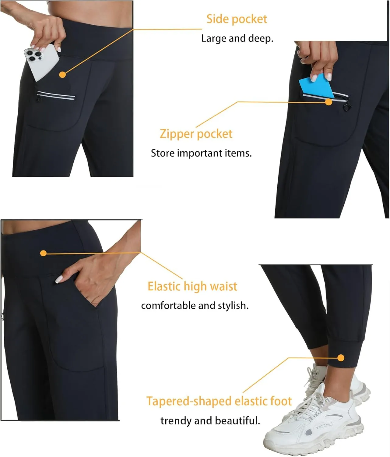 Women's Workout Joggers with Pockets-Quick Dry Athletic Lounge Pants for Hiking Yoga and Running