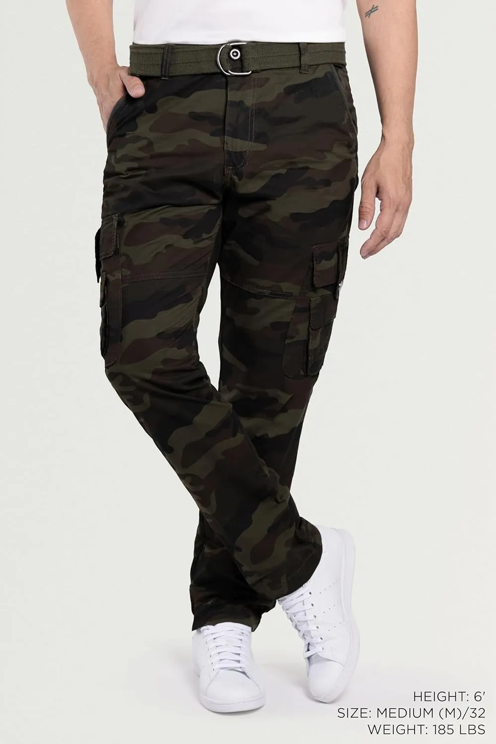 X RAY Mens Cargo Pants, Soft Cotton W/Deep Pockets & Belt Cargo Pants for Men Work and Travel