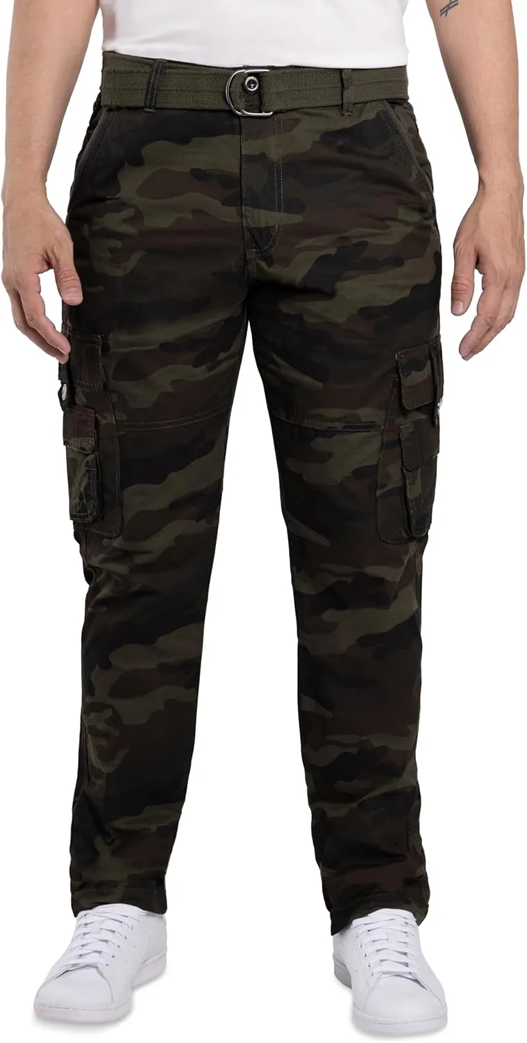 X RAY Mens Cargo Pants, Soft Cotton W/Deep Pockets & Belt Cargo Pants for Men Work and Travel