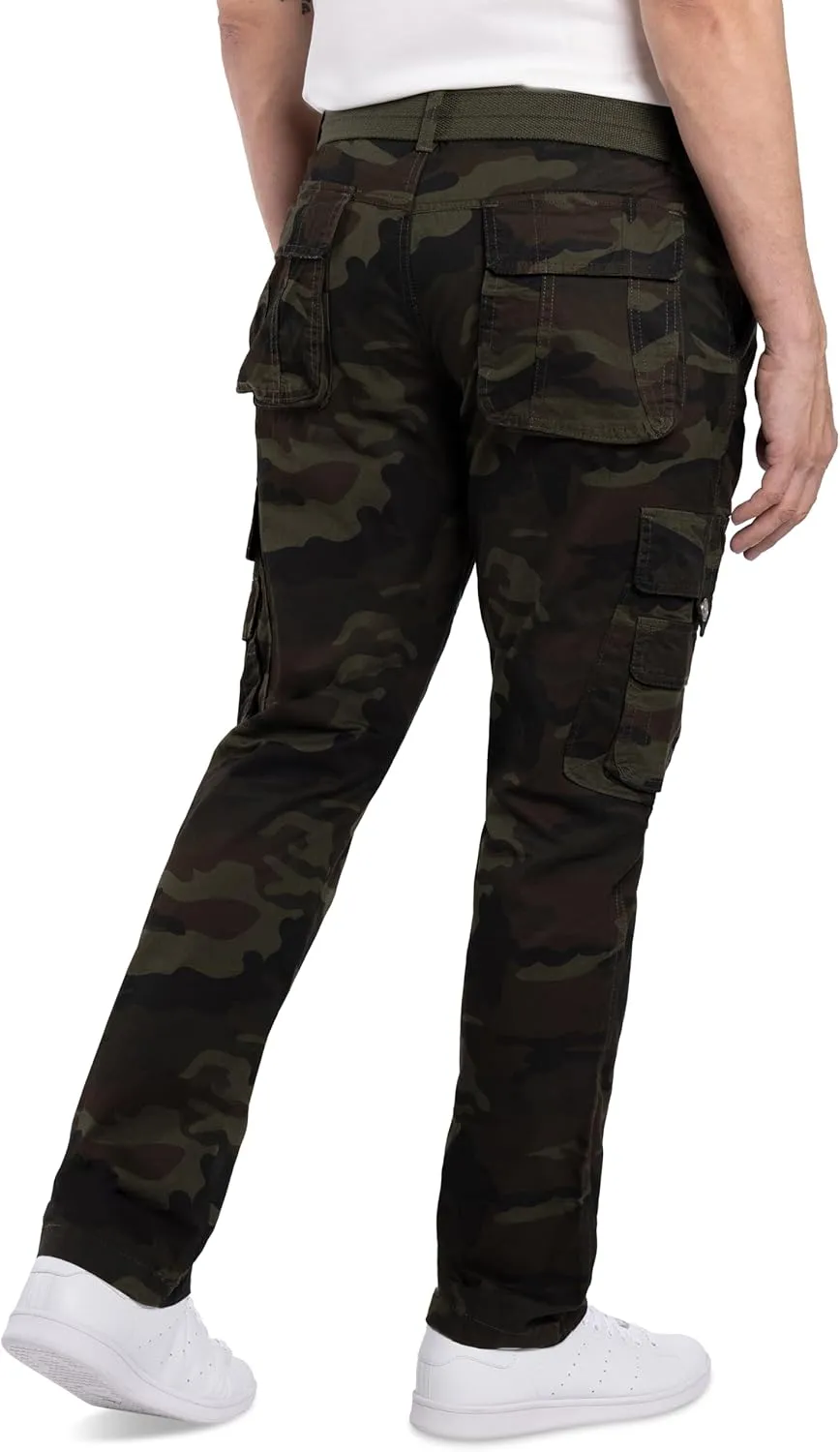 X RAY Mens Cargo Pants, Soft Cotton W/Deep Pockets & Belt Cargo Pants for Men Work and Travel