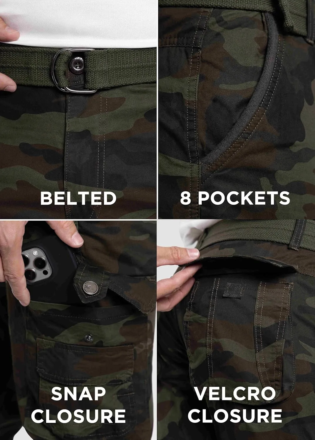 X RAY Mens Cargo Pants, Soft Cotton W/Deep Pockets & Belt Cargo Pants for Men Work and Travel
