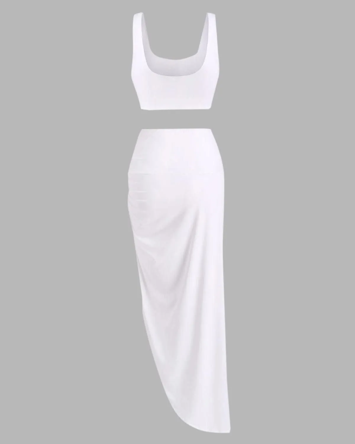 ZAFUL Women's Casual Sleeveless Summer Solid Marled Crop Top and Draped Ruched Maxi Skirt Set Two Piece Dress